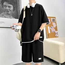 2024 Men's Breathable Waffle Suit Short-sleeved T-shirt + Shorts Summer Loose Youth Trend Casual Sportswear Two-piece Set S-4XL