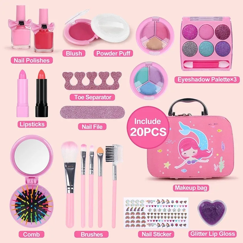 Kit de maquillaje Real para niñas, juego de maquillaje lavable de princesa, juguetes para niños, juego de simulación seguro y no tóxico para niñas, regalos de cumpleaños para niños/*-