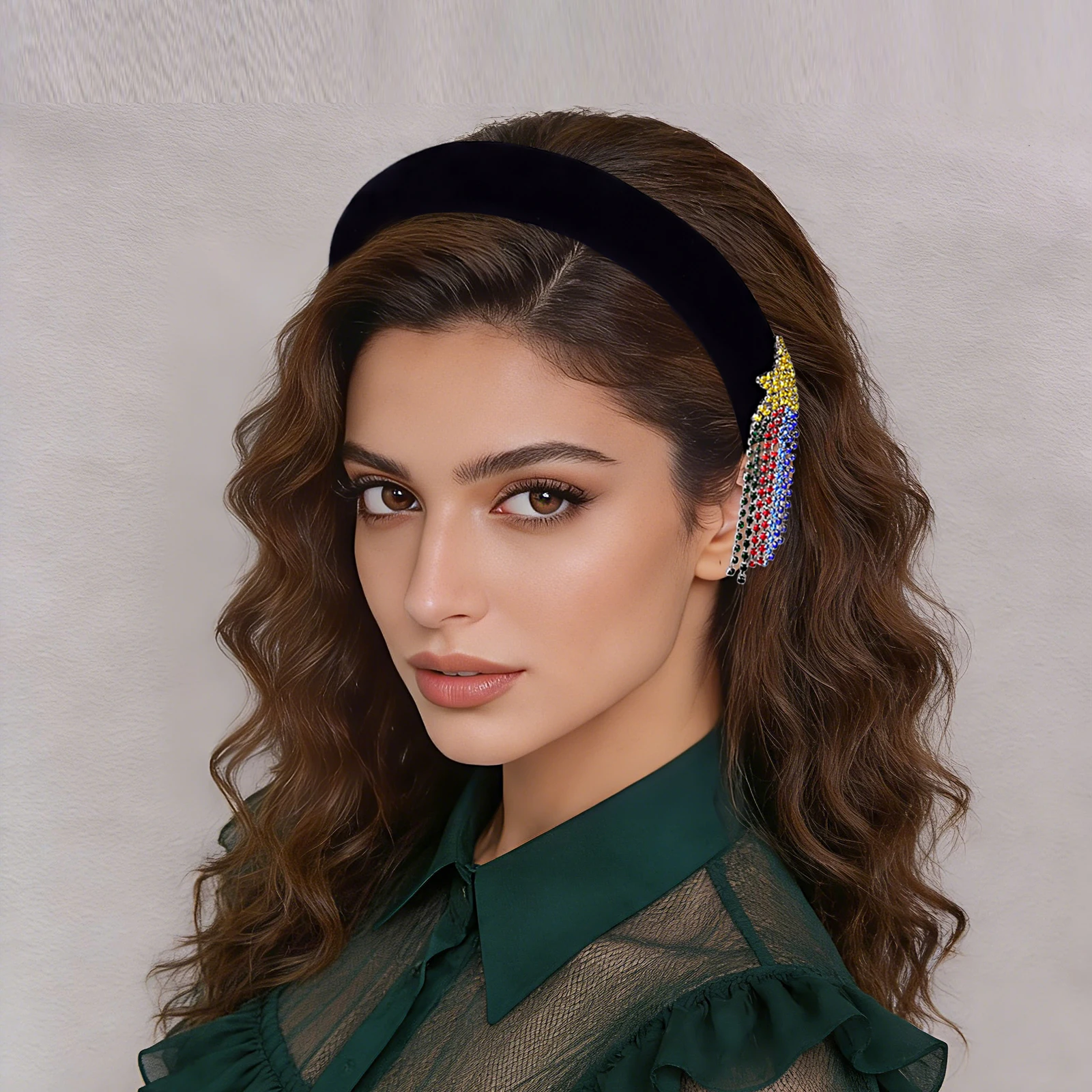 

Стильная бархатная повязка на голову, женская декоративная повязка для волос со стеклянными стразами, повседневный аксессуар для волос SA105