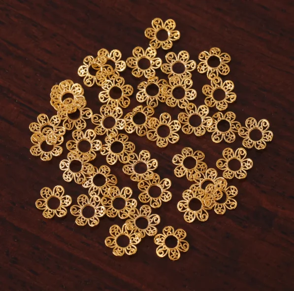 18k gold flower spacers 4mm 5mm karat gold stopers for diy bracelets au750 jewelry accessories big hole 2mm