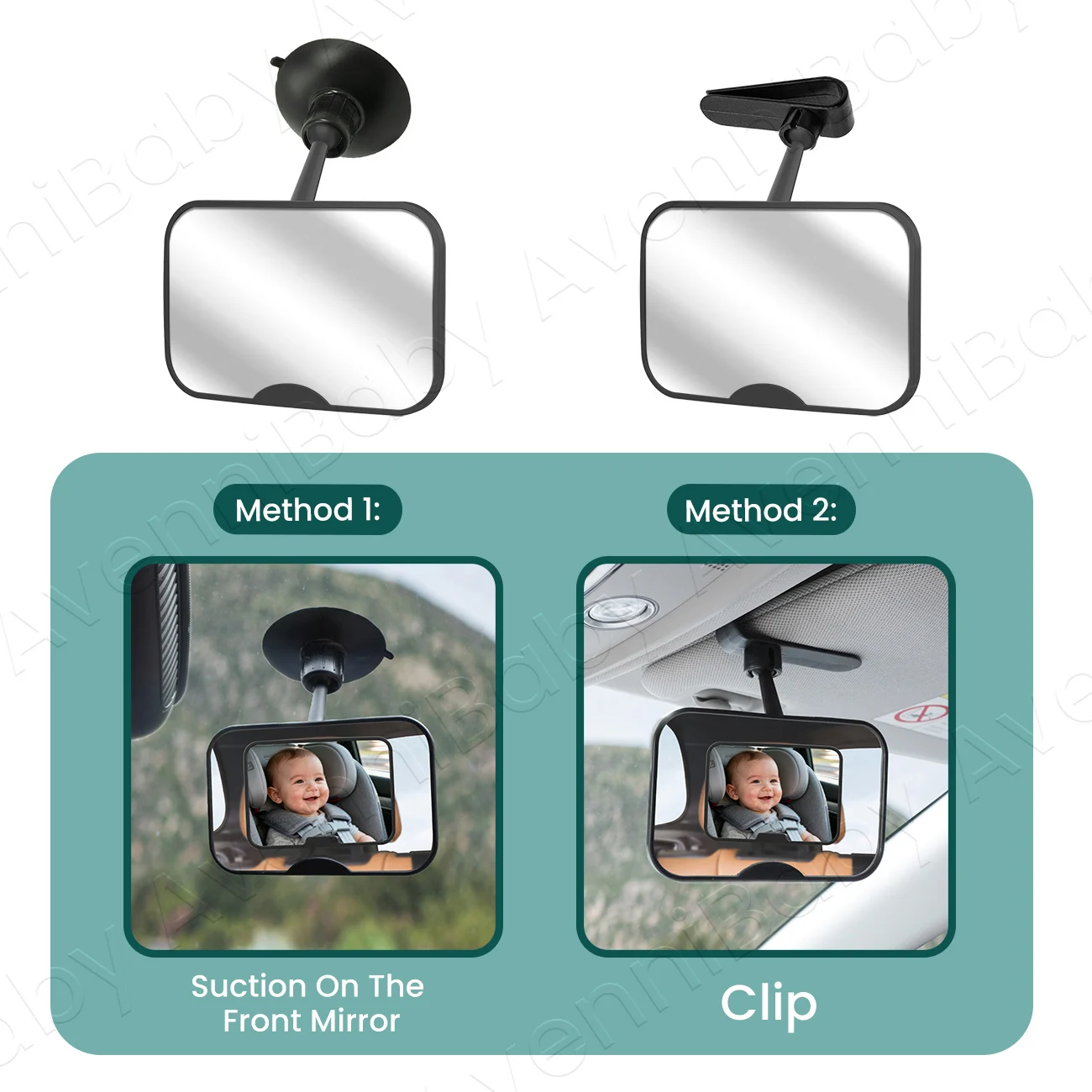 2PC 베이비 카 미러 세트 클립온 전방향 거울 및 360도 회전 거울 포함 °   회전 가능한 파손 방지 자동차 좌석 거울 후방 시야용