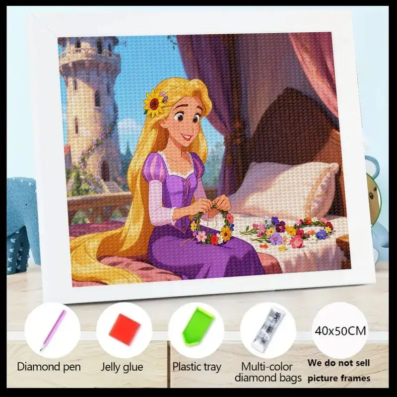 

1 шт., полная дрель, 5D набор для алмазной живописи «сделай сам», принцесса Диснея Рапунцель, изготовление цветочных венков, мультяшный персонаж, хрустальные стразы