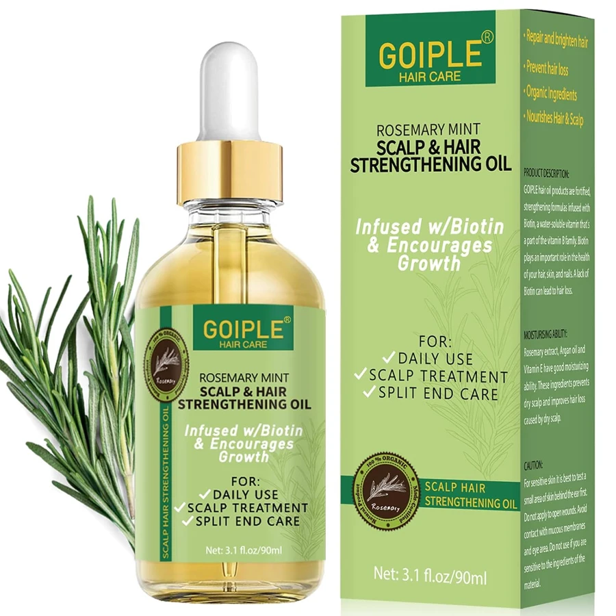 Goiple-tratamiento para el cuidado del cuero cabelludo, romero, menta, con suero esencial de biotina para nutrir el aceite para el crecimiento fortalecedor del cabello con extremo dividido