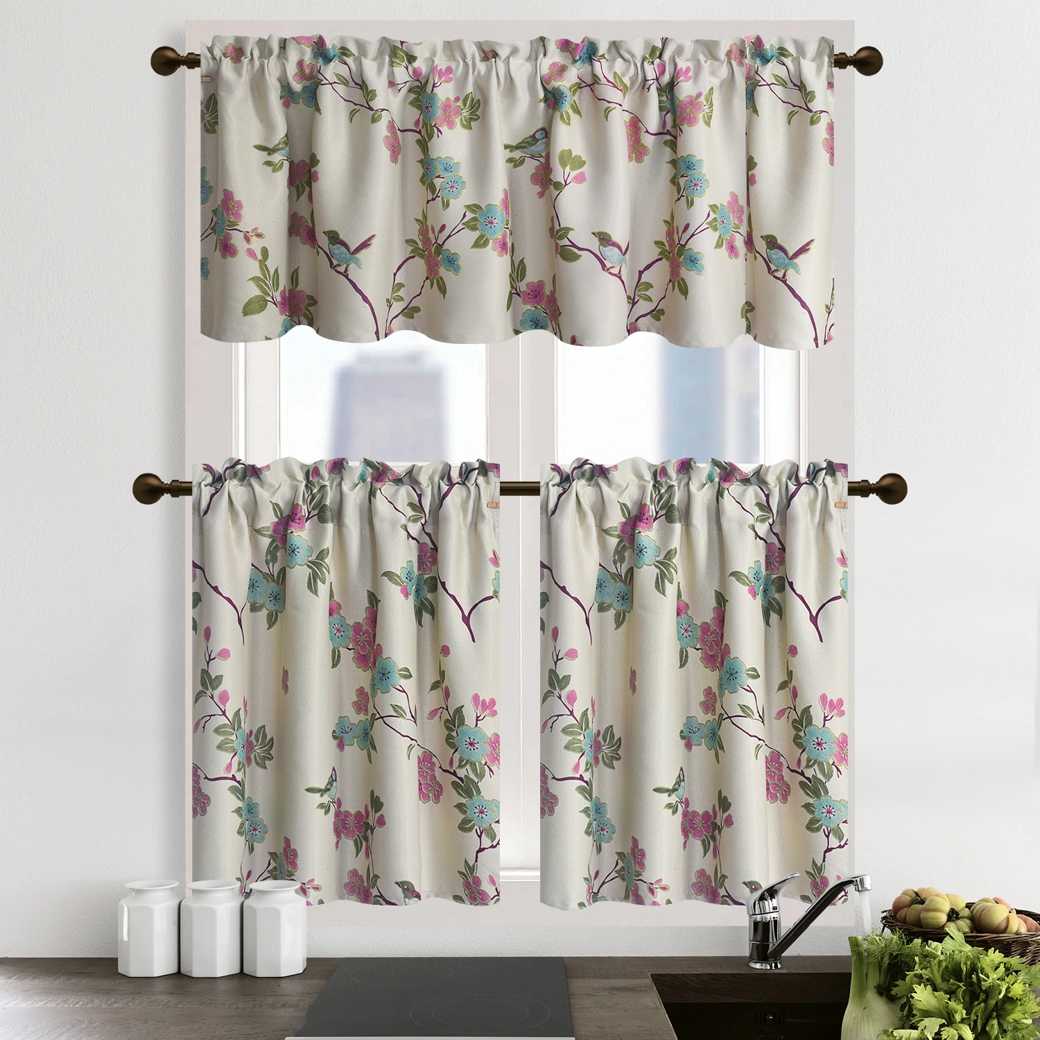 1 Piece Rod Pocket Star Hot stamping Short Curtains Valance Tie For Small Window Blackout Drapes Roman Kitchen Cortina