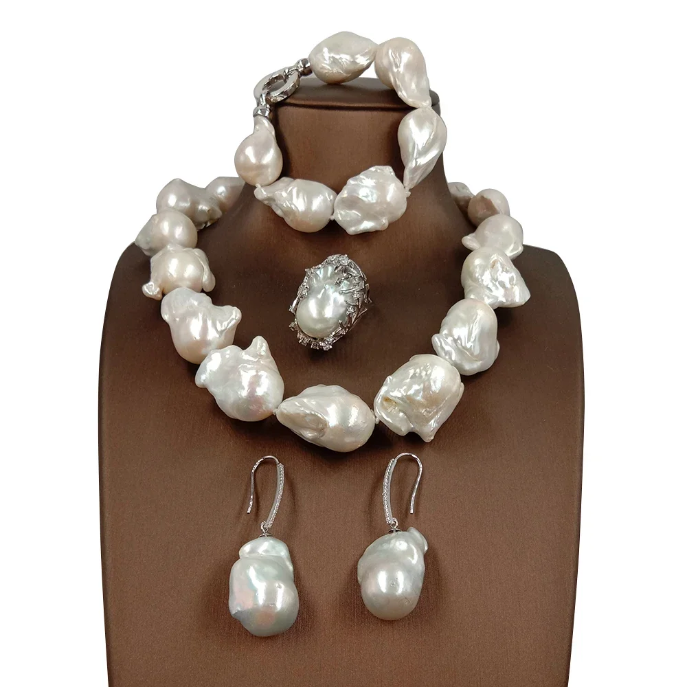 

Good Quality Natural Baroque Pearl Jewelry Set,18 Inch Necklace, Bracelet ,925 Silver Earring,biggest Baroque Pearl Set