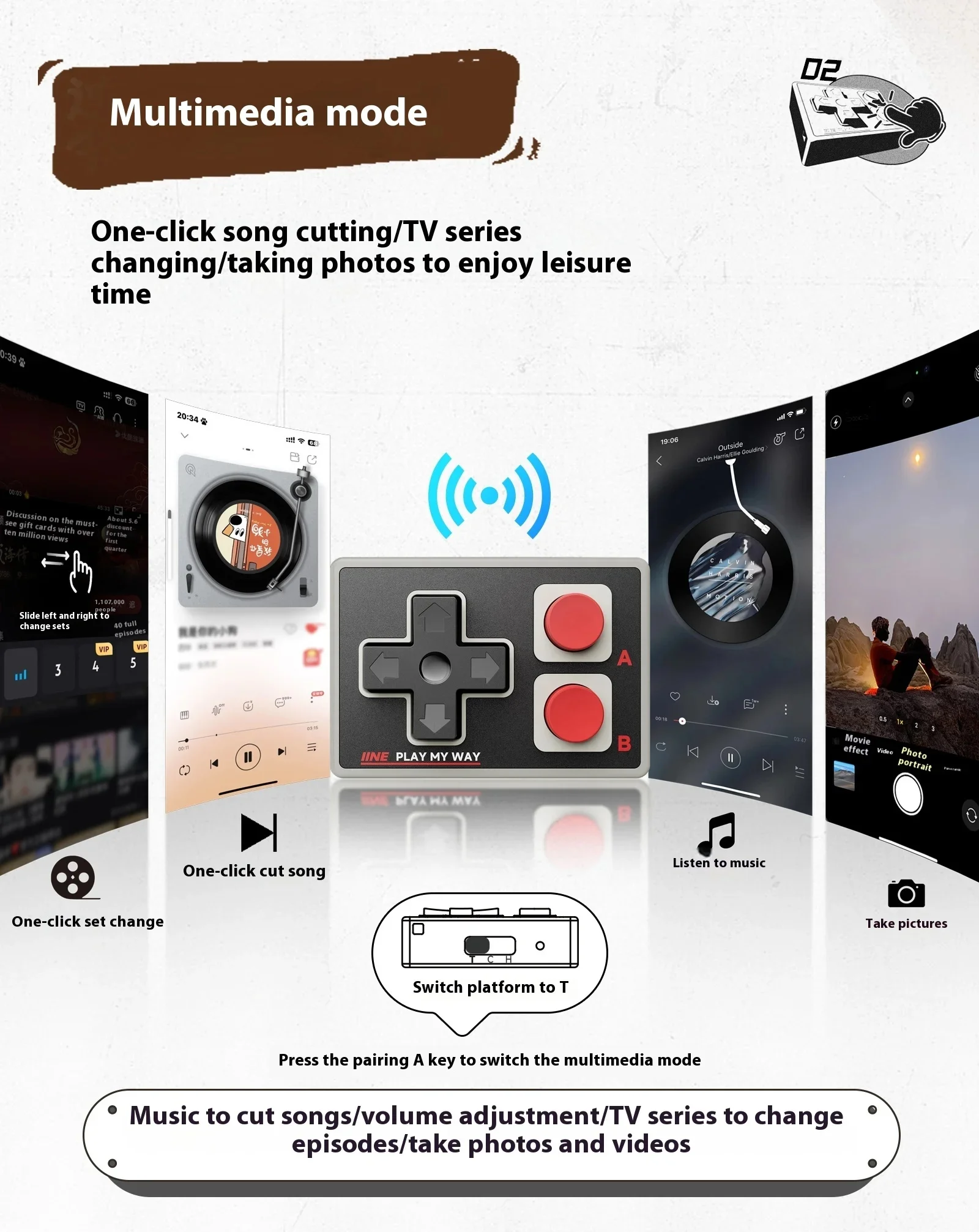 IINE Pocket Mini Controller Bluetooth Multi-Function Gamepads Joystick Short Video Remote Control مناسب لهاتف Android iPhone