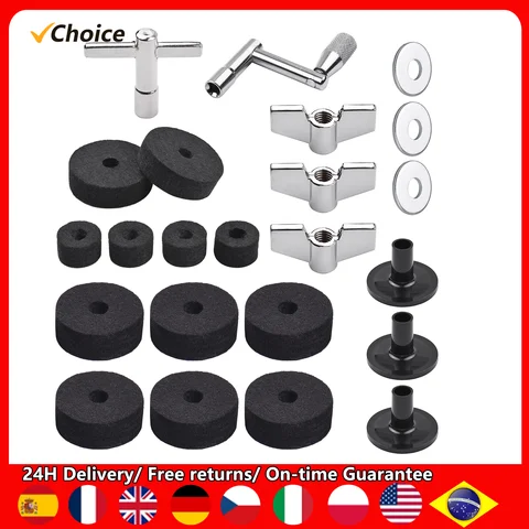 심벌 교체 드럼 부품, 심벌 스탠드 펠트, 드럼 심벌 펠트 패드, 윙 너트 와셔, 심벌 슬리브 드럼 키 포함, 23 개