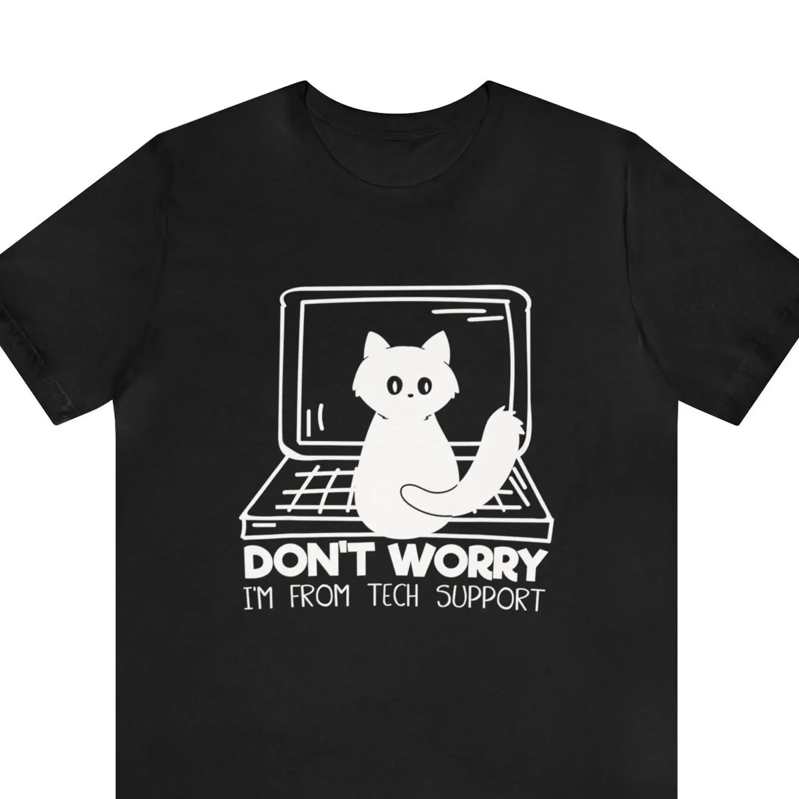 Funny Cat Don't Worry I'm From Tech Support T Shirt Cute Computer Geek IT Software Developer  vintage Washed Versatile fashion