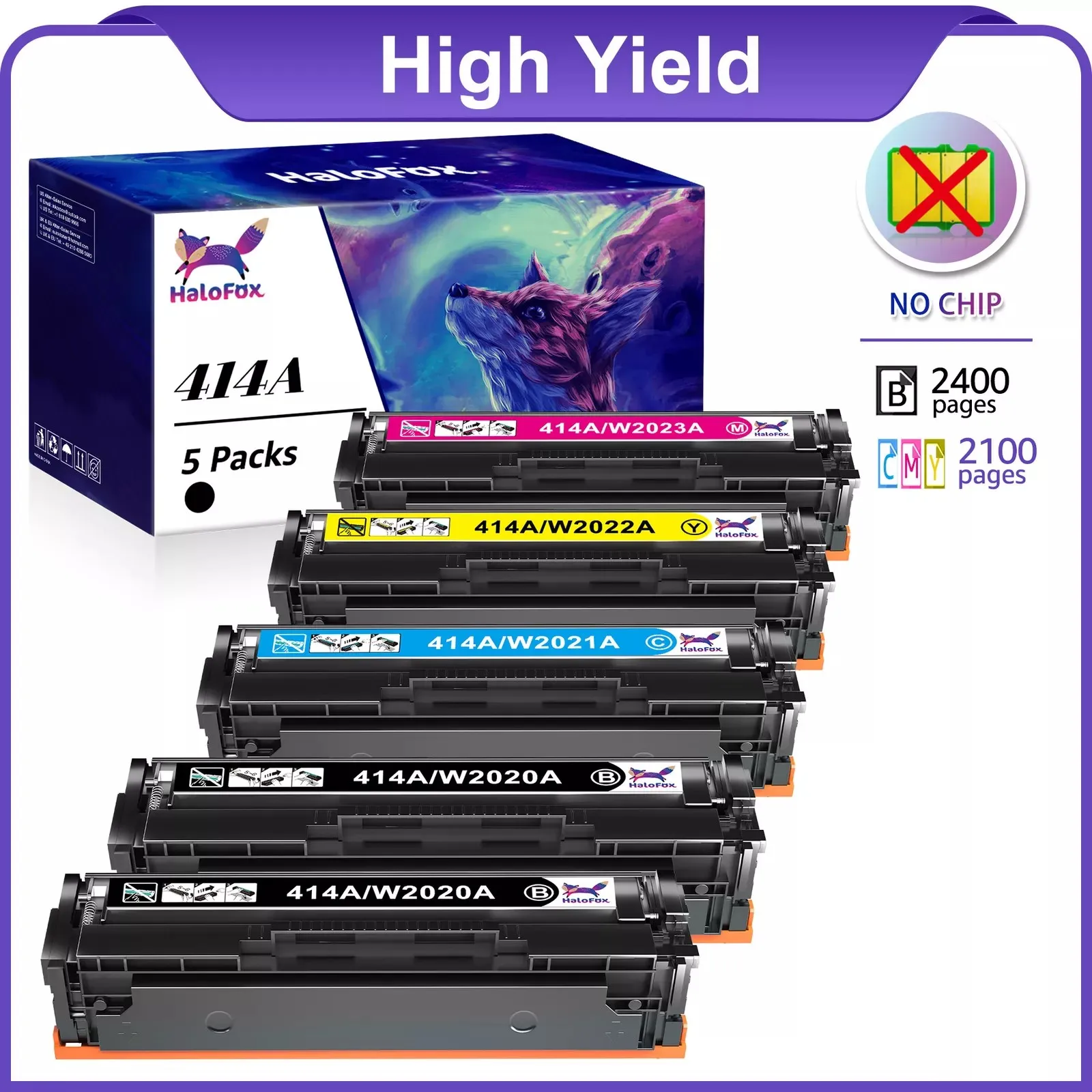 

5x 414A W2020A Toner No Chip For HP Color Laserjet Pro MFP M479 M479fdn M454