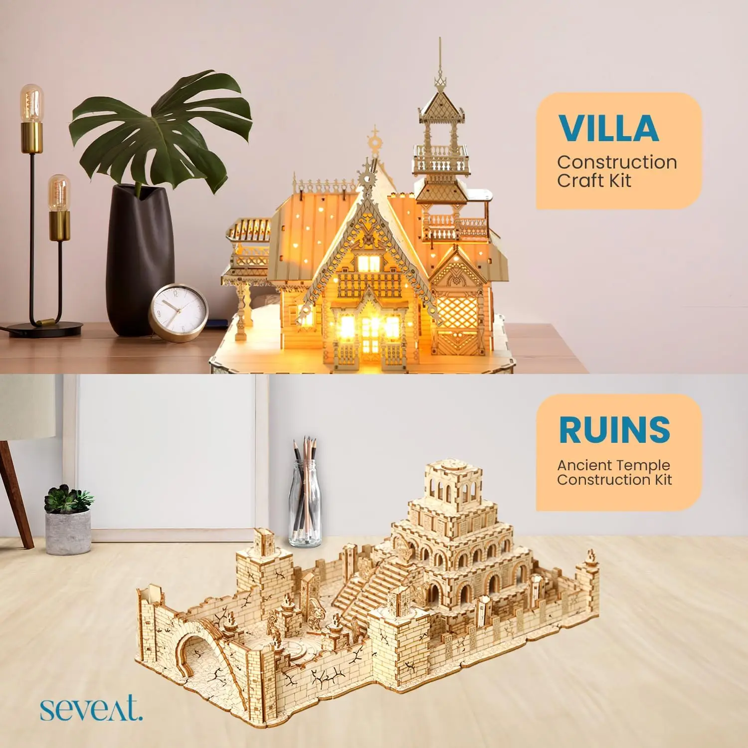 Puzzles 3D pour adultes et adolescents – Villa de bricolage en bois de 267 pièces, modèle en bois pour adultes pour construire, jeu de puzzle pour tout-O