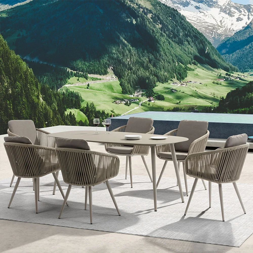 Nordic outdoor table and chair combination rattan courtyard balcony leisure furniture outdoor terrace hotel restaurant braided