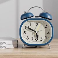 Metal Design Metal Alarm Clock Loud Ringtone Night Light Bedside Wake-up Clock Oval Twin Bell Mechanical Clock Desktop