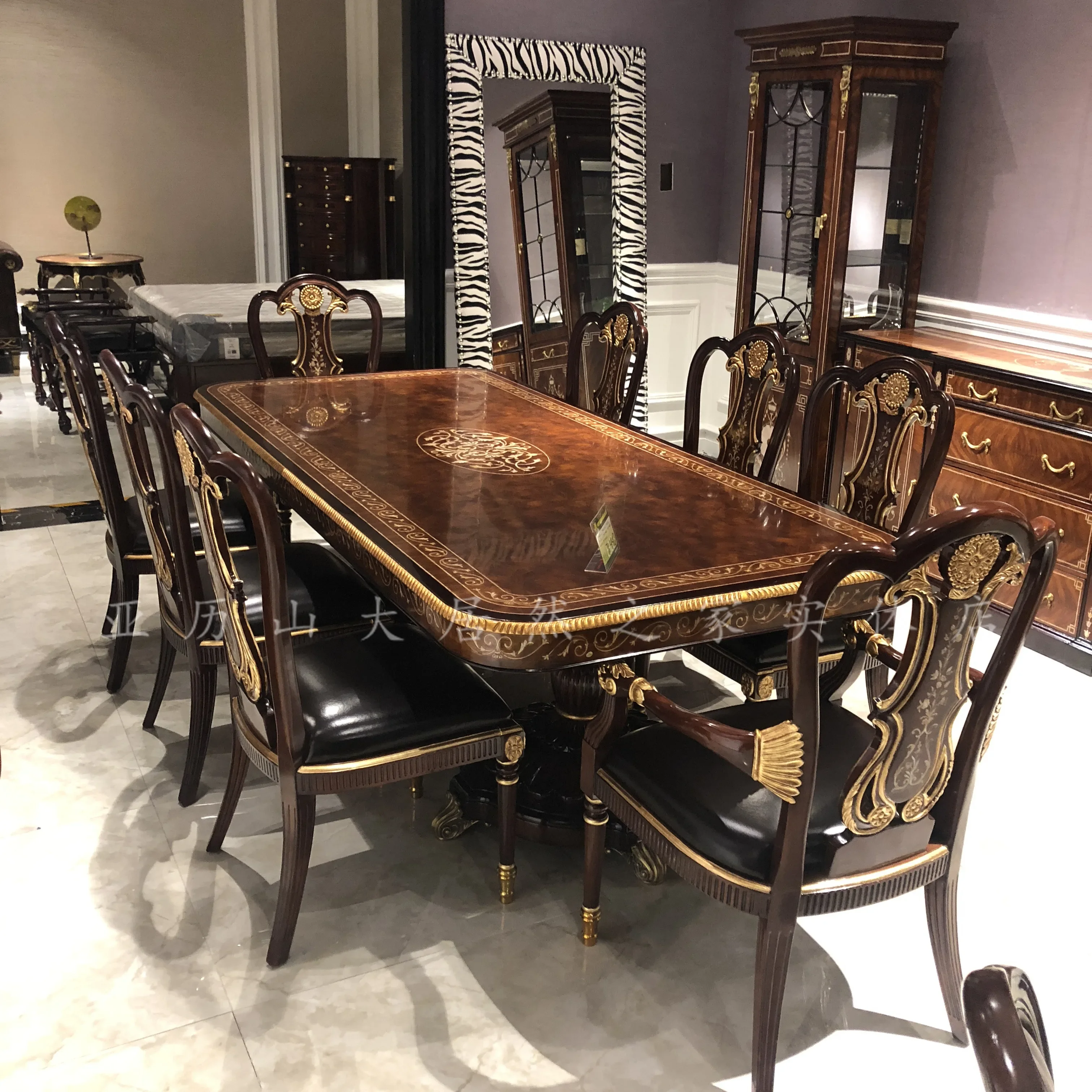 Alexandre English solid wood shell inlaid dining table villa set dining table and chair French furniture