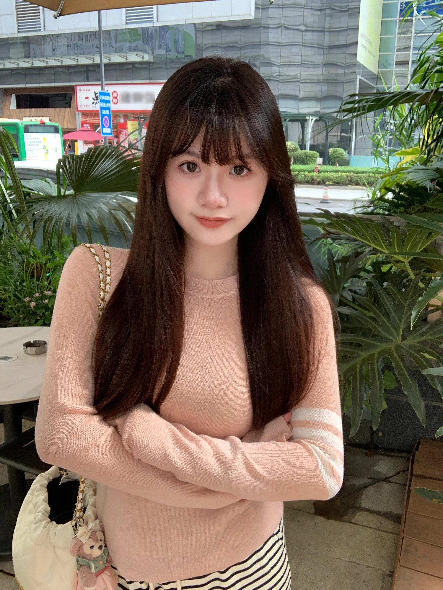 

Женский розовый трикотажный топ с круглым вырезом и длинными рукавами, облегающий, с цветовыми блоками, универсальный базовый стиль для создания молодежного образа