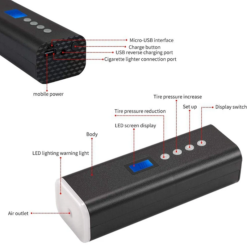 Portable Tire Inflator Mini Bike Car Pump Air Compressor Inflater Air Pump Digital Gauge LED Light For Cars Inflatables