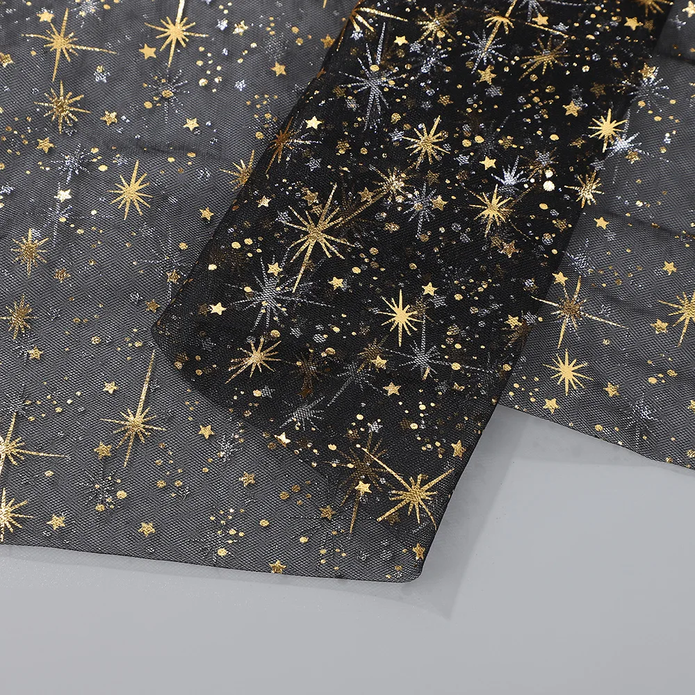 Gold Star Foil Tulle Fabric Mesh Cloth for Kids Dress Hair Accessories Toy Decor Handcraft & Gift Wrapping Material