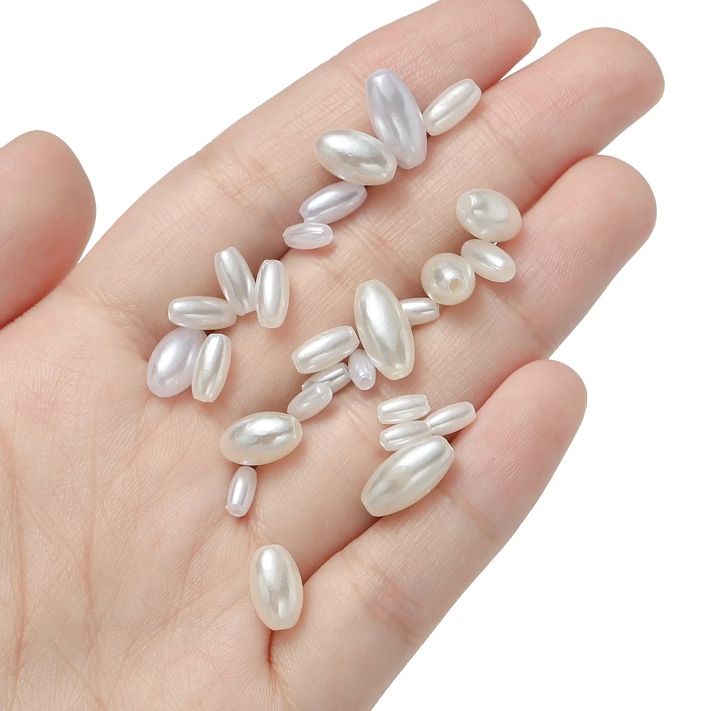 50 100pcs/lot Oval ABS Imitation Pearl Beads Beige Plastics Spacer Beads For DIY Sewing Jewelry Necklace Making Accessories