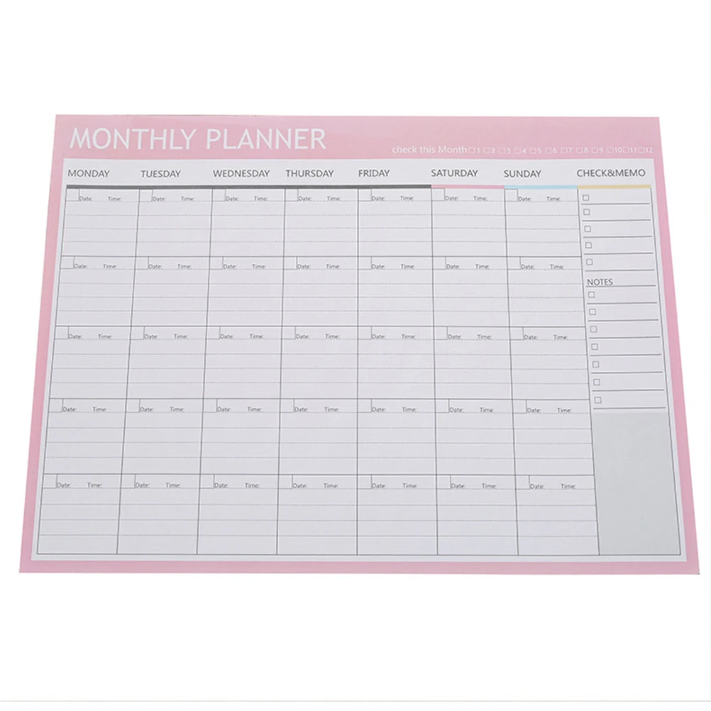 

2pcs Monthly Planner Memo Pad Notepad Paper Schedule Reminder School Office Supplies Pink Organize Notes Checklist Work