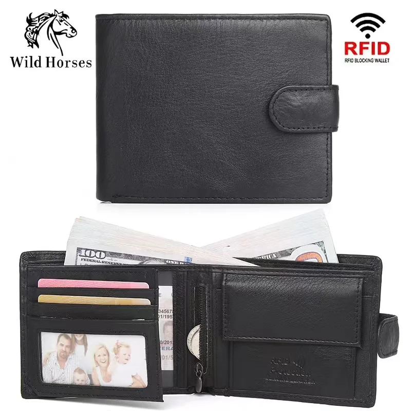 

Cow Leather Men Wallets with Coin Pocket Vintage Male Purse RFID Blocking Genuine Leather Men Wallet with Card Holders