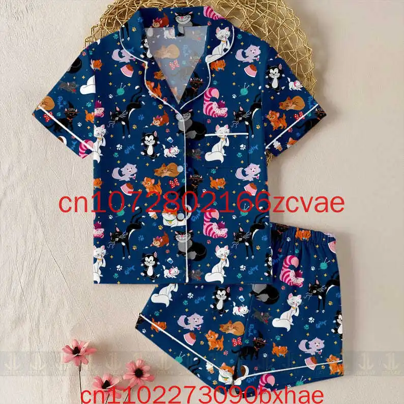 

Пижамный комплект The Aristocats Bow Marie с 3D принтом, повседневная домашняя модная мужская и женская рубашка с короткими рукавами Disney, пижамный комплект