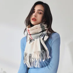 Fashionable Plaid Scarf for Women Autumn and Winter Imitation Cashmere Scarf Mid-length Warm Scarf Shawl Sweet Scarf Cute Scarf