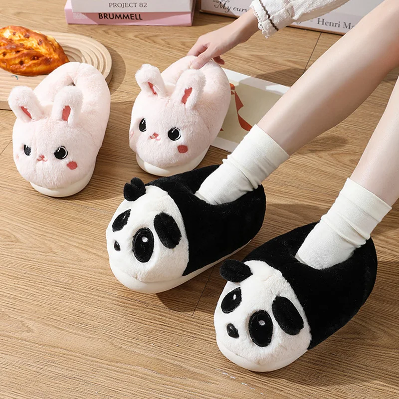 Women Cartoon Plush Slippers Cute Animals Winter Indoor Boots Platform Slippers Gifts Soft Fluffy Flannel Warm Home Cotton Shoes