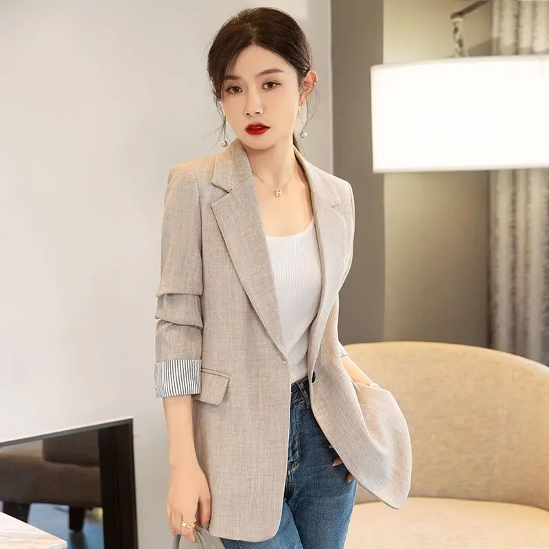 Fashion Casual Women's Blazer 2023 Spring and Autumn Korean Version Slim Temperament All-match Elegant Ladies Blazer Traje