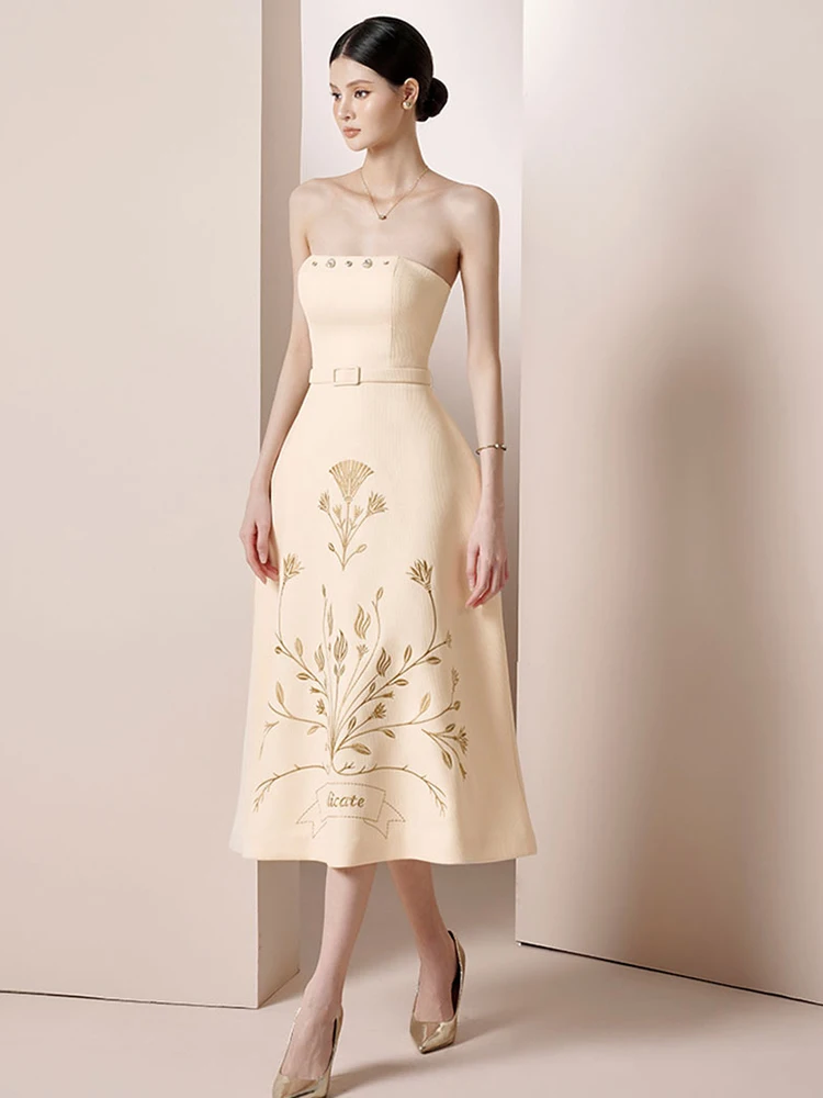 

Элегантное платье с вышивкой и запахом на груди, весеннее женское платье без рукавов с бриллиантами, летнее тонкое длинное платье на молнии с высокой талией