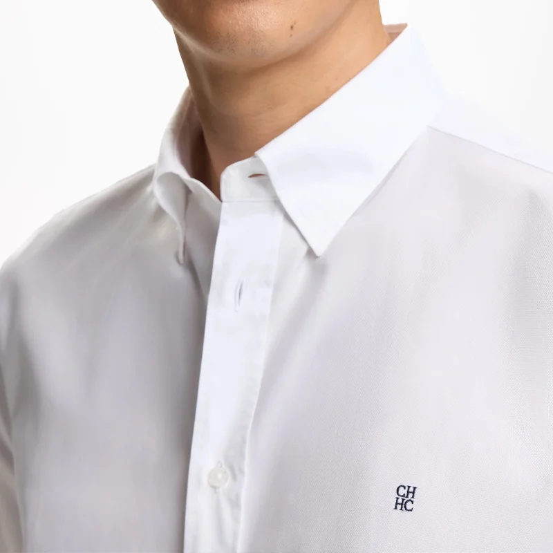 CH Mens Solid Color Long Sleeve Shirt Classic Collar Letter Embroidery Premium Fabric Casual Daily Commuter Blouse
