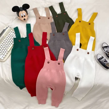 2024 novo outono infantil do bebê de malha macacão da criança do bebê meninos menina calças de malha cor sólida calças do bebê recém-nascido