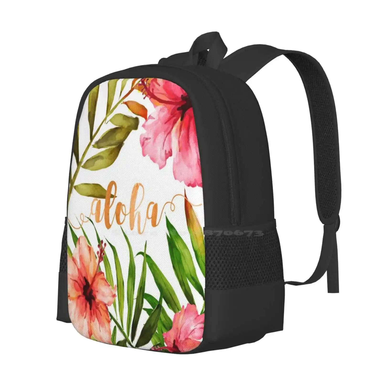 Aloha Tropical Hawaiian Floral Watercolor Bag Backpack For Men Women Girls Teenage Hawaiian Tropical Floral Flowers Tropics