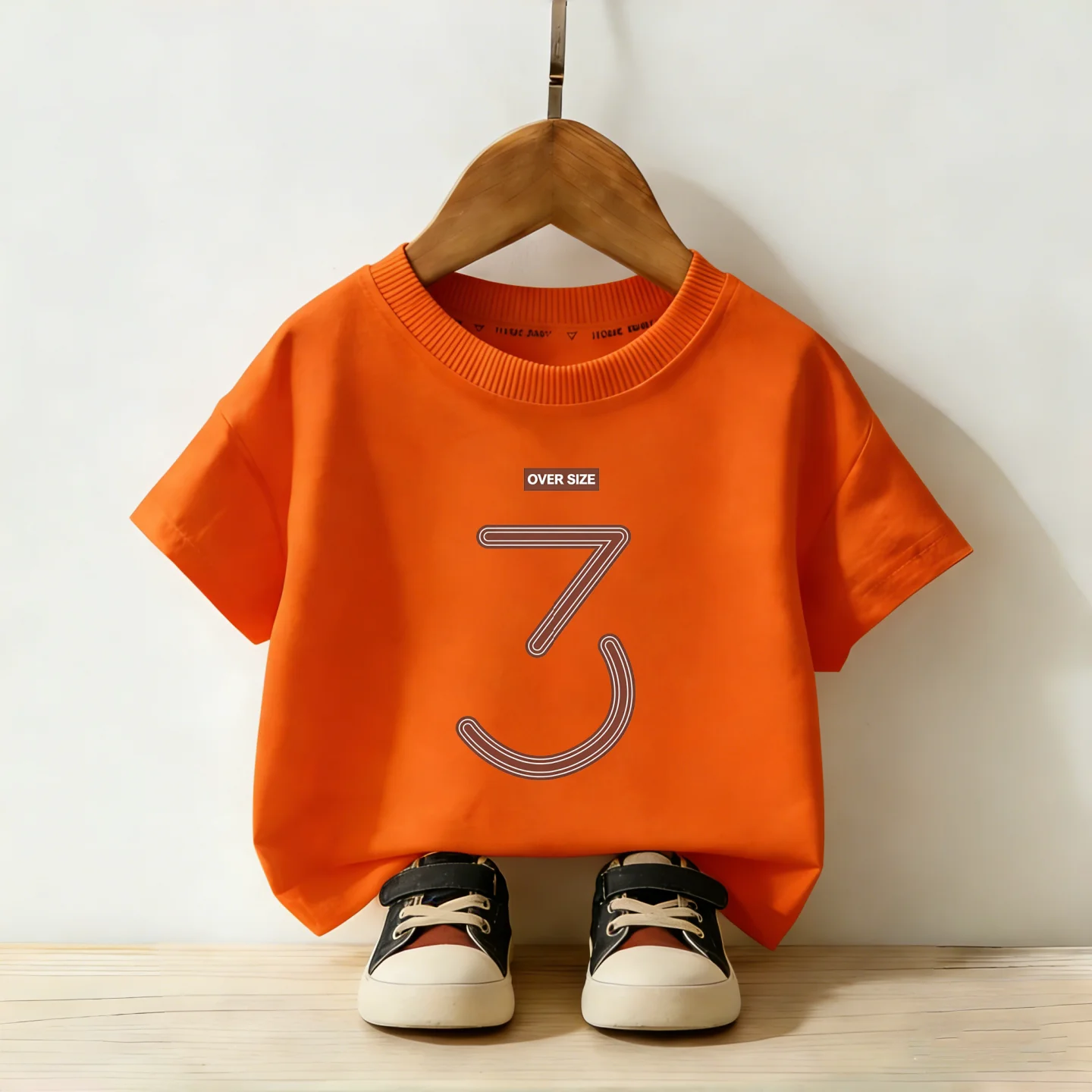 Children's Cotton Short Sleeved T-shirt with Numbers 3 Printed White Versatile Loose Shoulder Top, Girls' Summer New Style