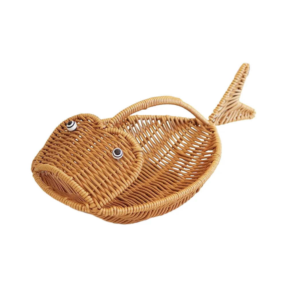 

Creative Fish Shaped Storage Basket for Snacks Fruits Home Kitchen Multifunctional Food Baskets Imitation Rattan Cartoon Design