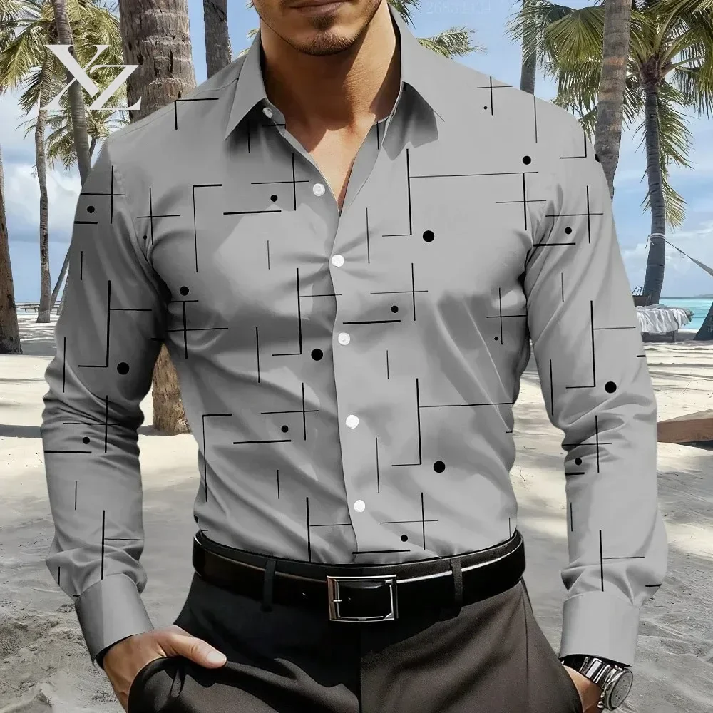 Hot Sale Premium Men's Abstract Geometric Polka Dot Button Down Long Sleeved Shirt Casual Fashionable Daily Wear