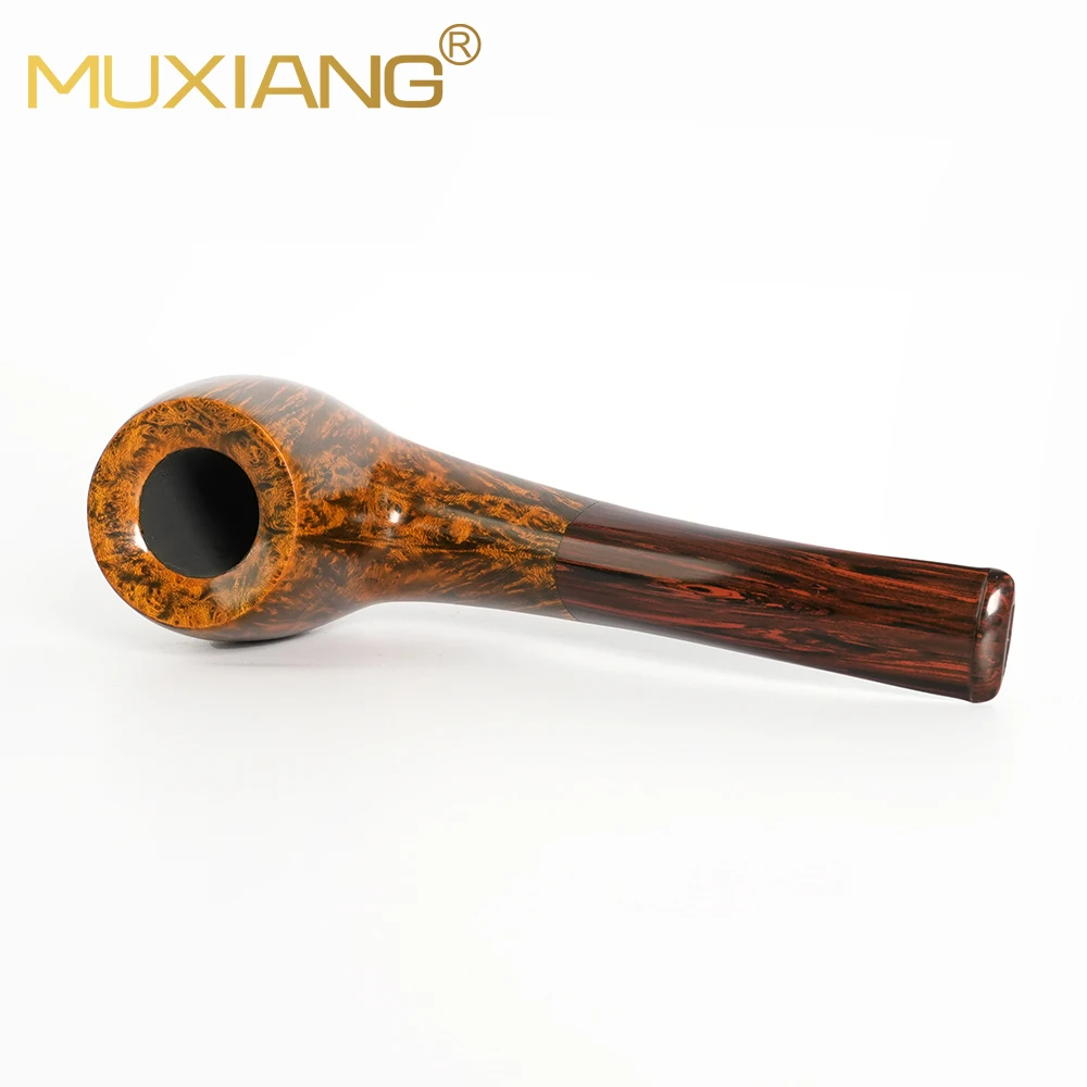 MUXIANG Heather wood tobacco pipe Tomato tobacco pipe Thick bowl wall Vulcanized rubber curved handle Handmade Briar pipe