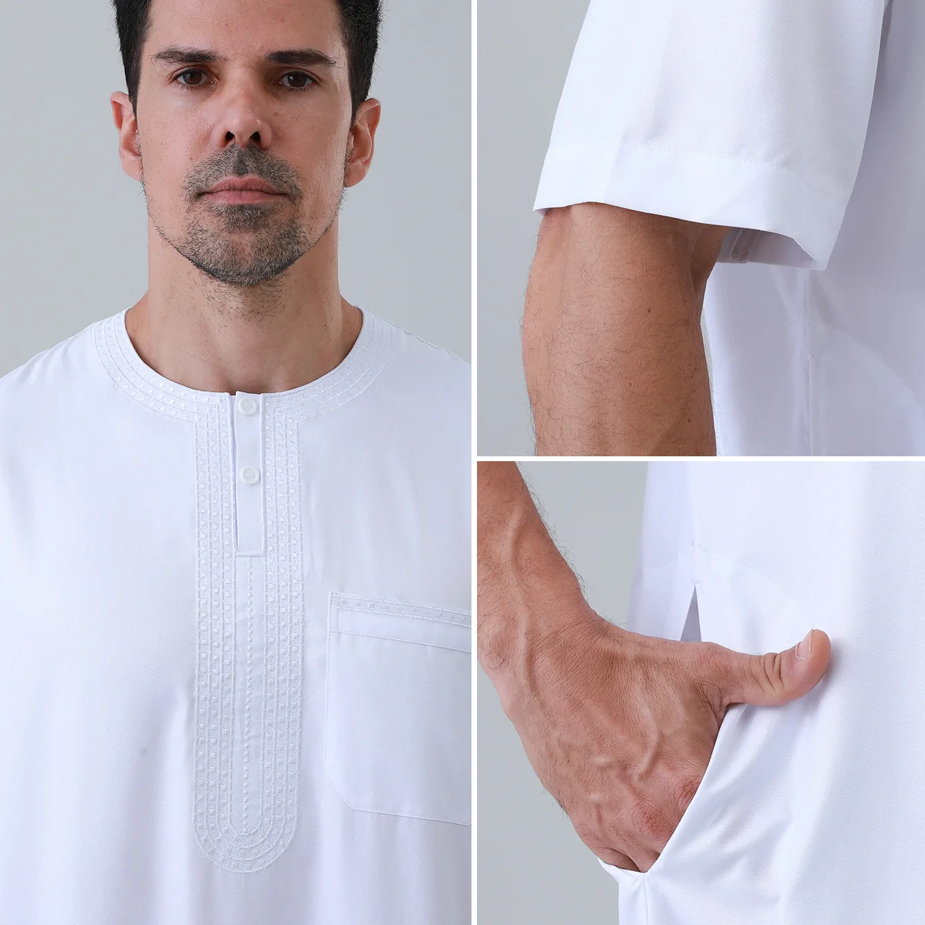 Jubah Muslim Lelaki Lengan Pendek Putih