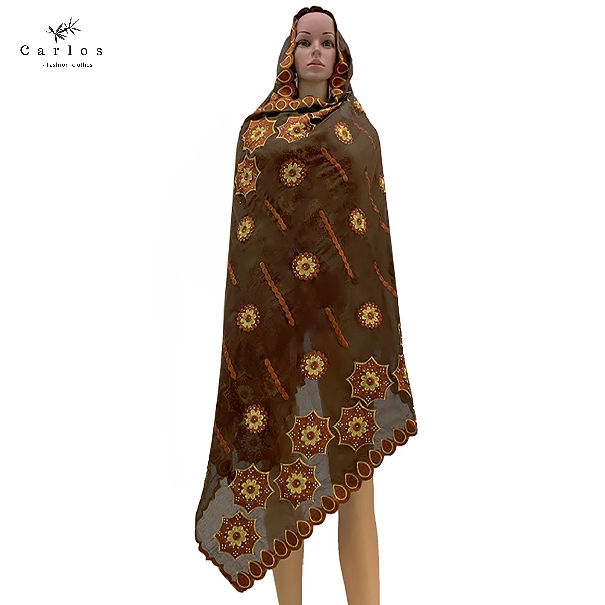 2022 Hot Sale African Women Scarfs Big Circle Design Big Embrodiery 100% Cotton Big Muslin Scarf For Shawls Pashmina