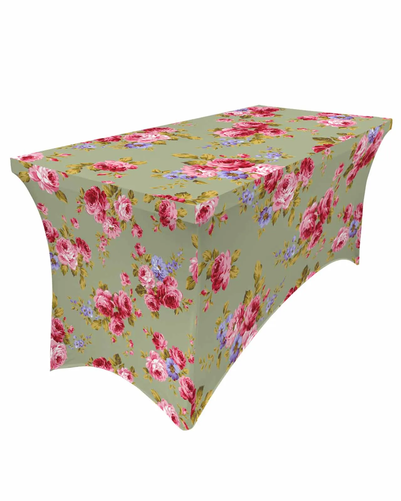 Retro Elastic Table Cover, Floral Sábio Verde, Aquarela, Rosa, Casamento, Hotel, Aniversário, Mesa Buffet, Decoração Toalha De Mesa