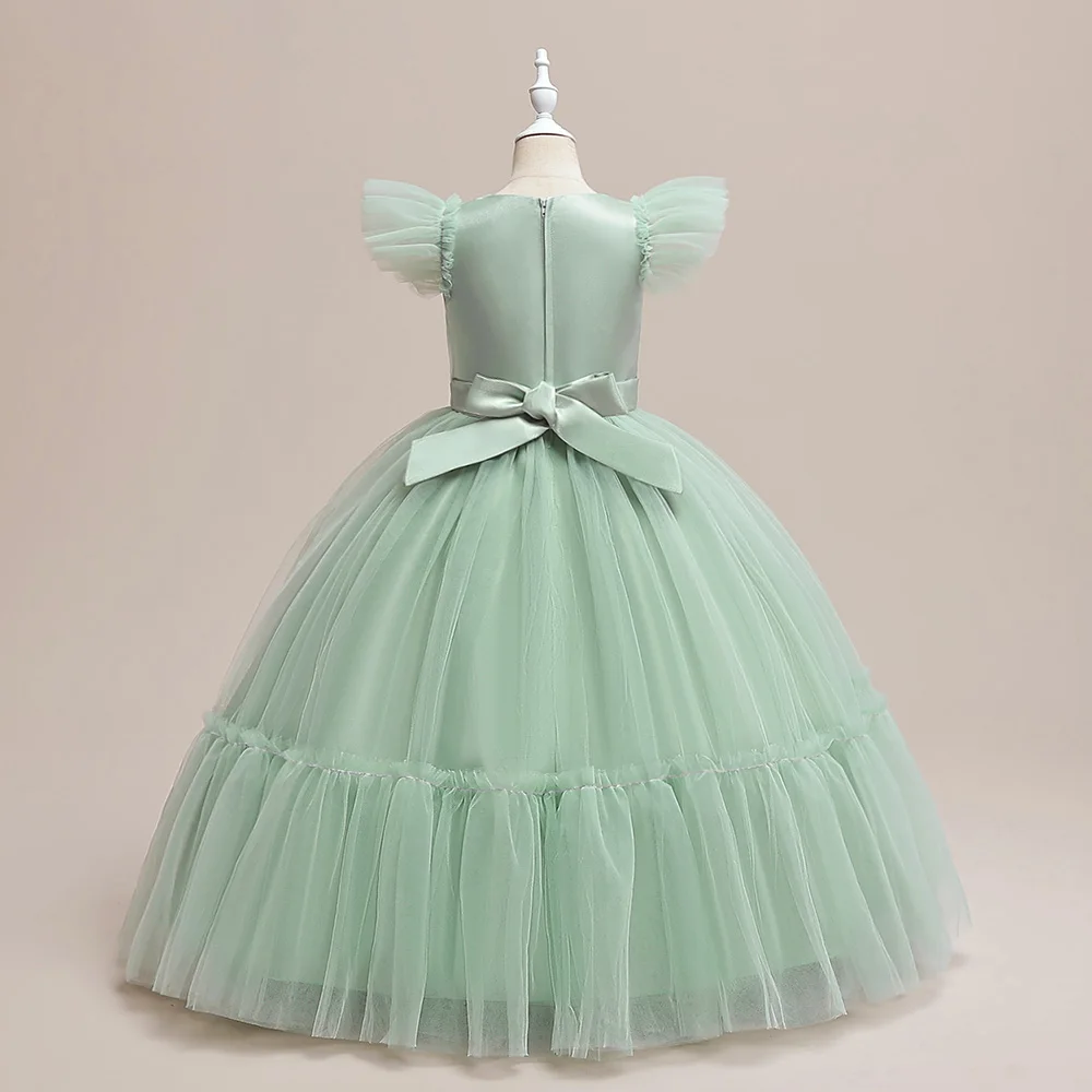 Girls Green Christmas New Years Gown Bridesmaid Flower Dress For Wedding Teenage Girls Formals Pageant Gala Costume 12 14 Yrs