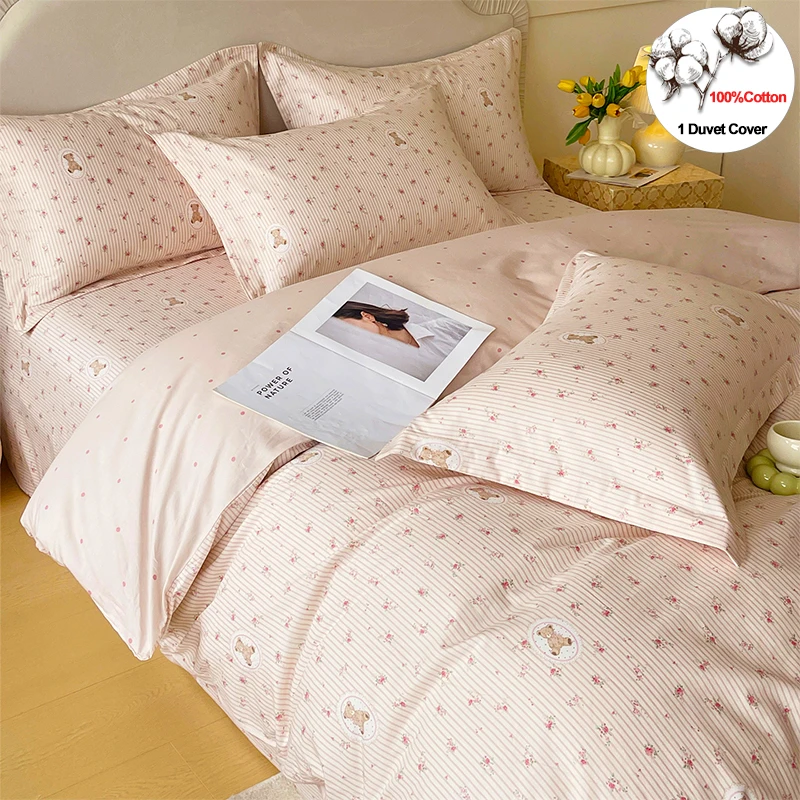 1 Piece Duvet Cover 100% Cotton, Floral Style Soft Breathable Comfort Fade-resistant, Wrinkle-resistant, Machine Washable