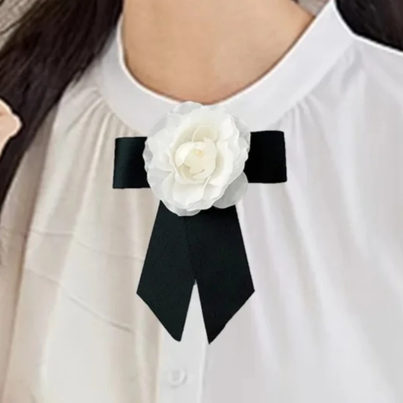 

Korean Camellia Brooch Bow Ties Handmade Ribbon Bows Brooches Pin College Style Women's Fashion Elegant Suit Shirt Collar Flower