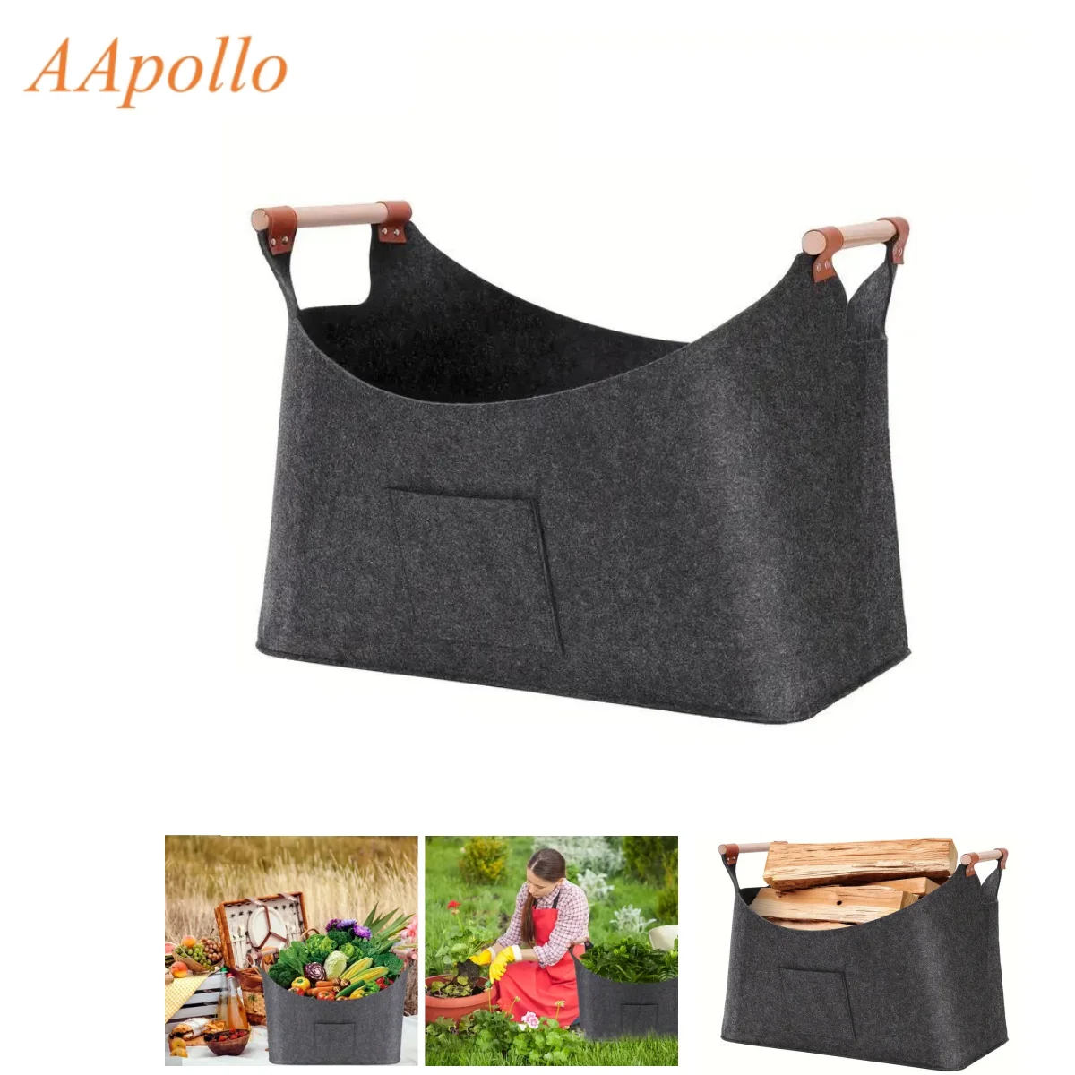 Large Capacity Firewood Basket Fireplace Log Carrier Holders Wood Carrying Felt Bag Foldable Carrier Bag Log With Handles