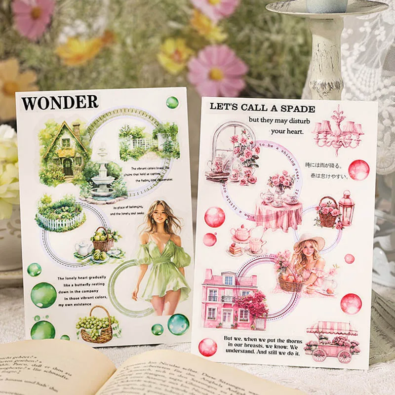 400 sheets - PET waterproof stickers for vintage floral characters in the four seasons of blooming flowers, hand account materia