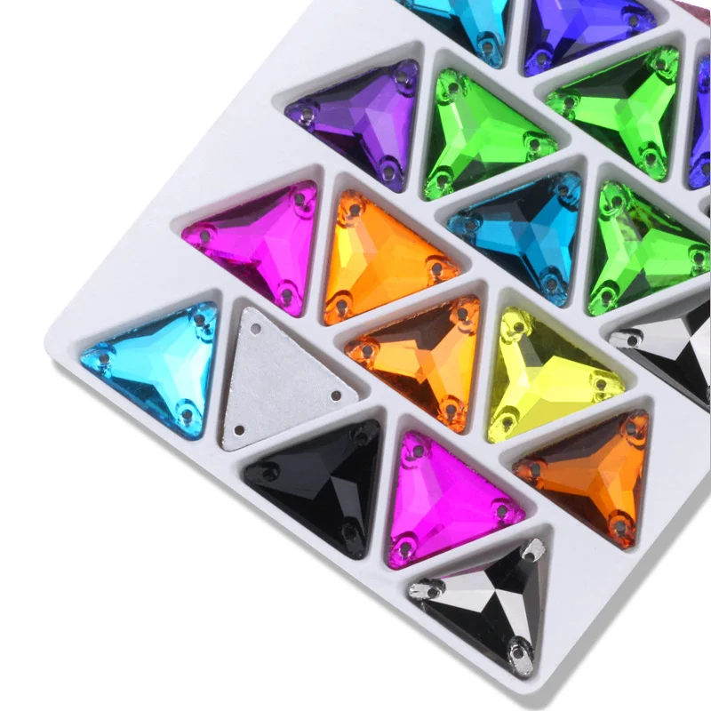 

Triangle Shape 12mm 16mm 22mm Sew On Rhinestones Mix Colors Glass Flatback Clear AB Sewing Crystals With 2 Holes For Garment