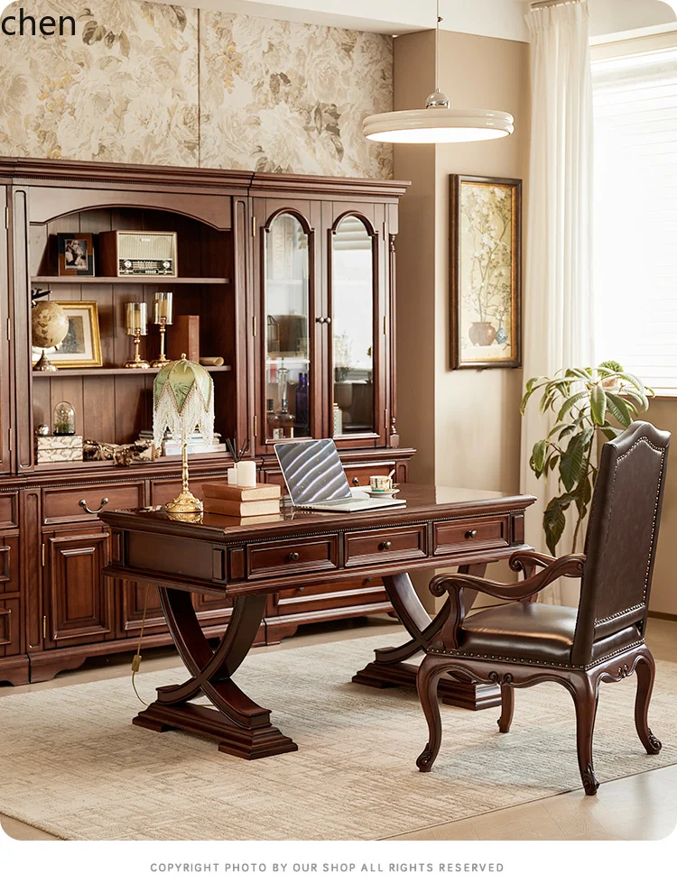 

ZML solid wood desk premium workbench retro writing desk study furniture