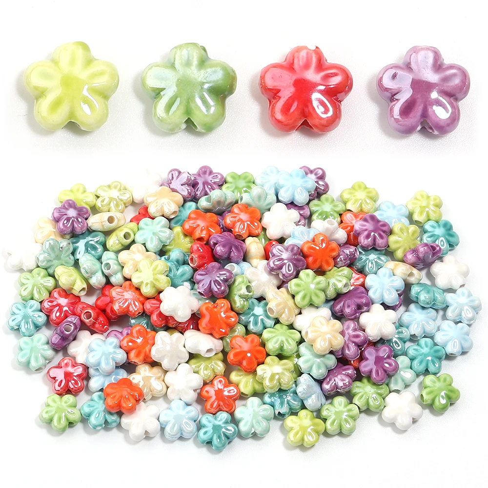 10 teile/los 12mm Fünf-blütenblatt Blumen Keramik Perlen Für Schmuck Machen Diy Armband Halskette Bunte Keramik Blume Perlen