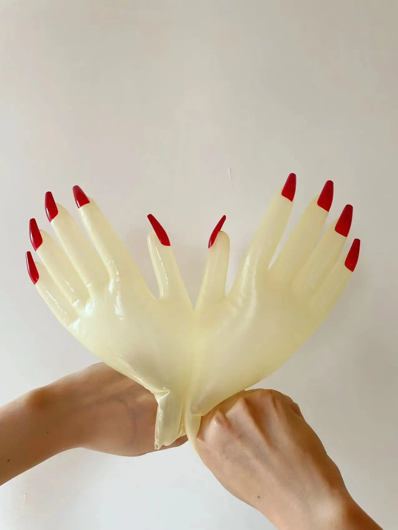 Gant Zentai en Latex Super fin Transparent brillant à l'huile pour femmes, robe croisée fétichiste pour hommes, Cosplay Kigurumi, gants à ongles longs