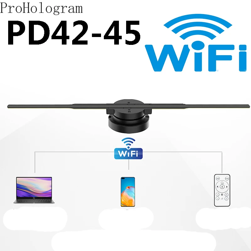 3D 홀로그램 프로젝터 팬 WIFI PD42-45 Led 기호 원격 제어 광고 로고 프로젝터 홀로그램 램프 지원 이미지 비디오