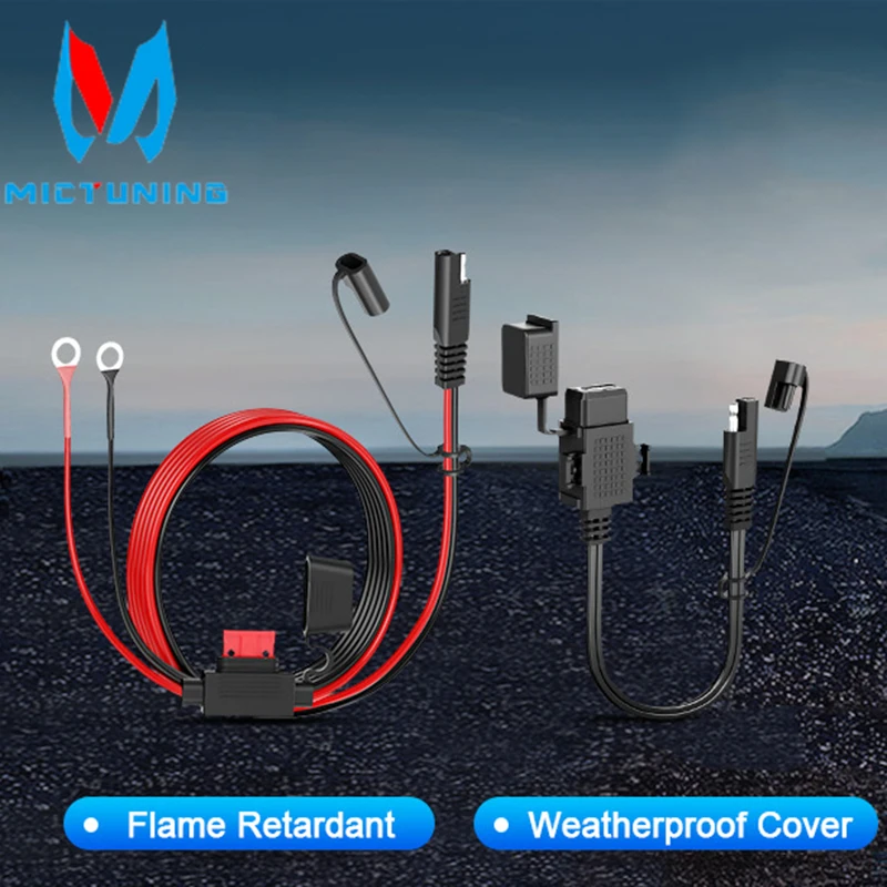 Mictuning sae para adaptador de cabo usb à prova d'água com fusível em linha telefone gps mp4 cabo carregador porta usb rápida para tablets de motocicleta
