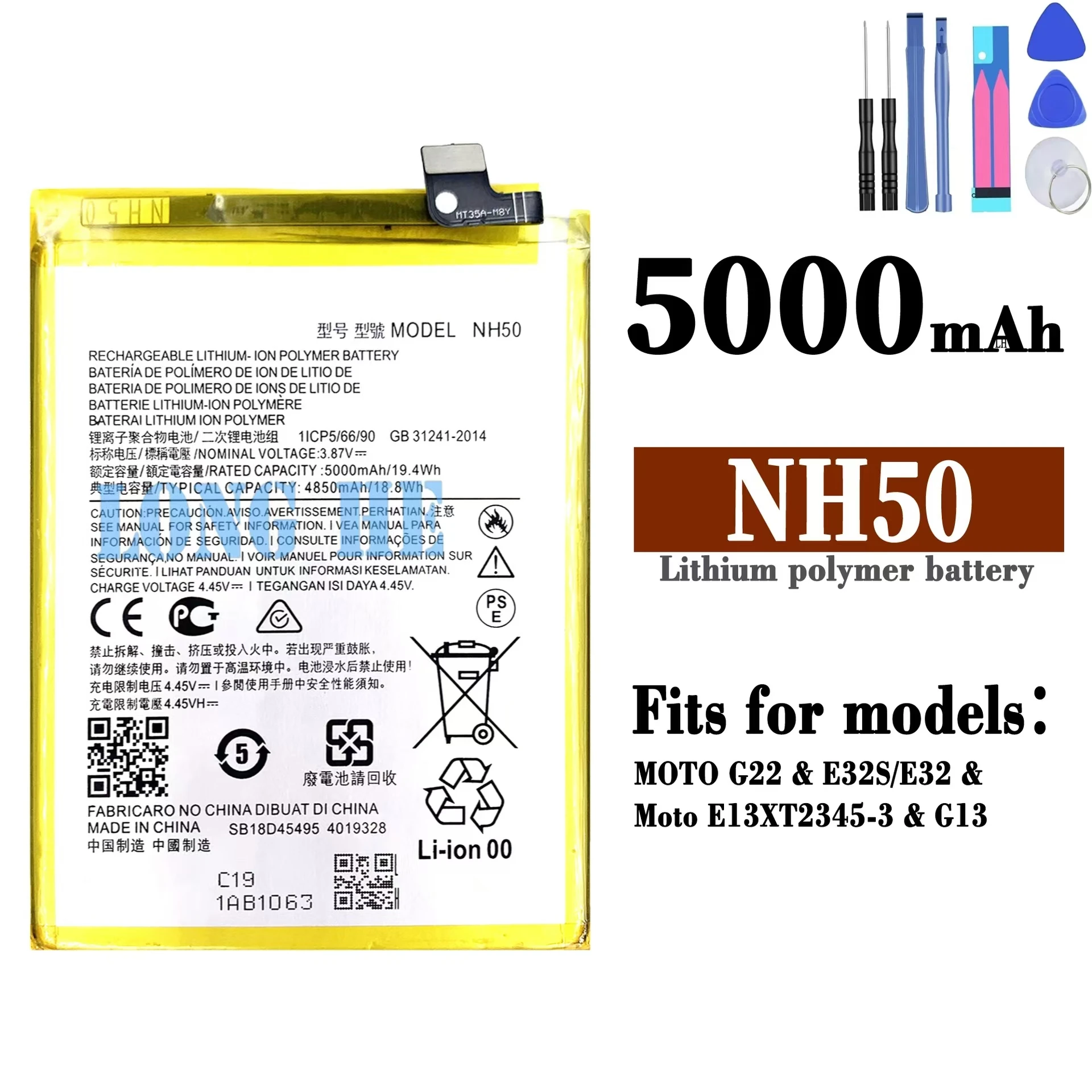 For Motorola G22/G13/E32 NH50 cell phone battery 5000mah battery, cell phone battery replacement repair parts, send tools